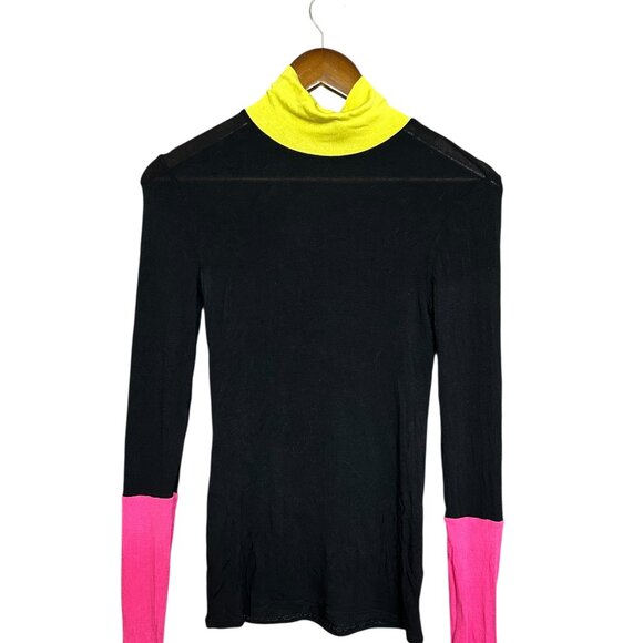 BCBGMaxAzria Black Turtleneck Contrasting Neck Sleeves Thin Top Size XS - Picture 5 of 7